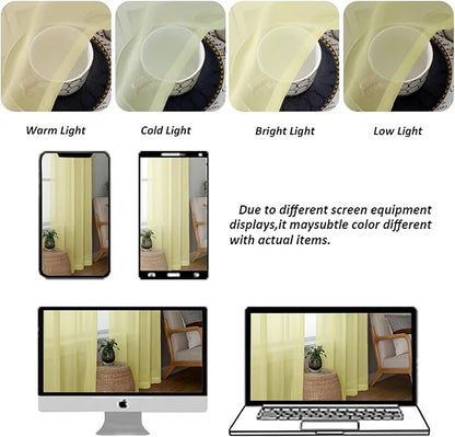 Chyhomenyc Sheer Curtains 90 inches Long 2 Panels - Light Filtering Soft Airy Solid Elegant Voile Window Treatment Drapes for Bedroom Living Room, 42Wx90L Inches, Light Yellow