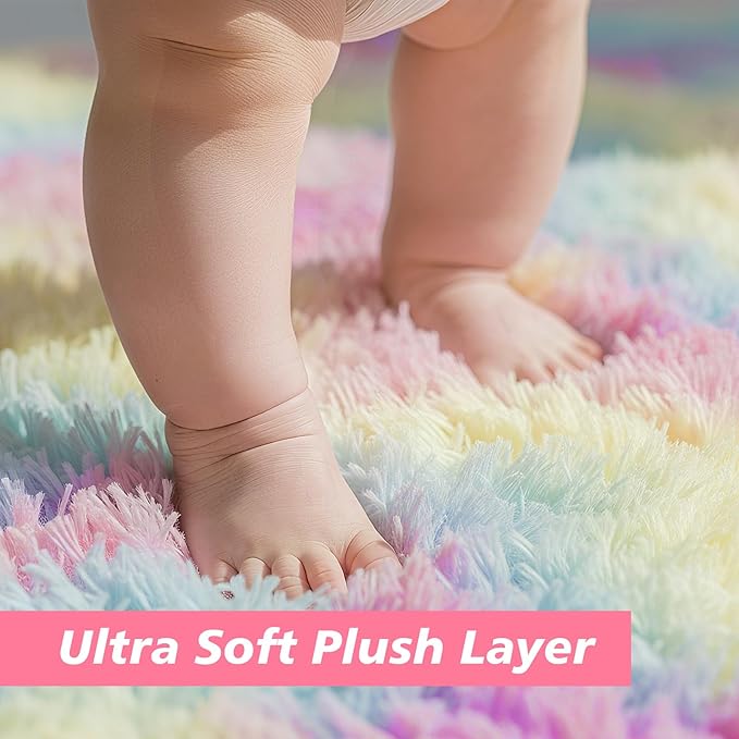 yulidayang Rainbow Fluffy Round Area Rugs for Bedroom,3Ft Shag Circle Area Rugs for Girls Room,Non Slip Fuzzy Plush Rug for Kids Room Living Room and Dorm Home Decor Rug