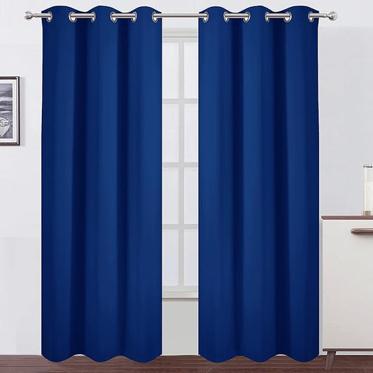 LEMOMO Blackout Curtains 38 x 84 inch/Royal Blue Curtains Set of 2 Panels/Thermal Insulated Room Darkening Bedroom Curtains