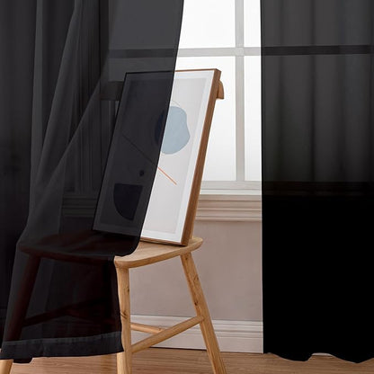 Simplebrand Black Sheer Curtains, 72" Length, 2 Panels Set - Light Filtering, Rod Pocket Window Curtains for Bedroom (Black, 59" W x 72" L)