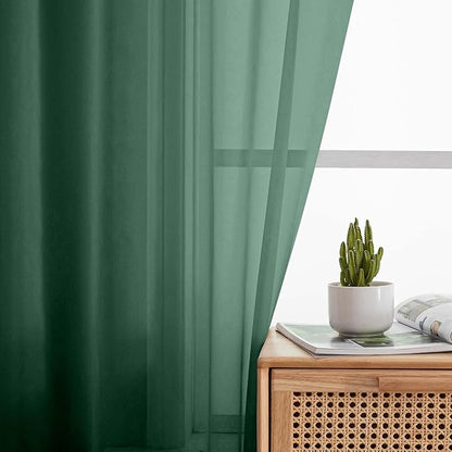 Cafe Curtains 36 Inch Length Tier 2 Pieces, Modern Soft Airy Sheer Kitchen Short Curtains for Small Window, Rod Pocket Small Curtain for Bathroom Basement, Hunter Green, Each, 42"Wx36"L Inch