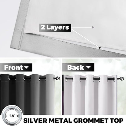 Yakamok 100% Blackout Curtains 84 Inch Length 2 Layers,Black Curtains for Bedroom Ombre Room Darkening Grommet Gradient Drapes, Light Blocking Thermal Insulated Window Curtains for Living Room
