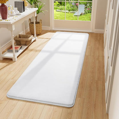 Amearea Modern Soft 2x6 Runner Rug for Hallway, White Fluffy Rug Bedroom Bedside Rugs, Non Slip Washable Memory Foam Carpet for Entrance Kitchen Living Room Decor