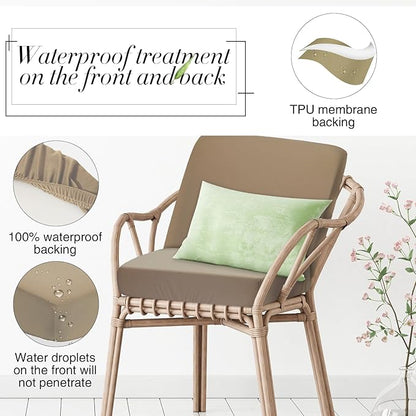 Newwiee 8Pcs Patio Cushion Covers Stretch Outdoor Cushion Cover Replacement for Patio Furniture Sofa Couch Slipcovers, Soft Flexibility Washable Furniture Protector(Waterproof Pure,Khaki Yellow)