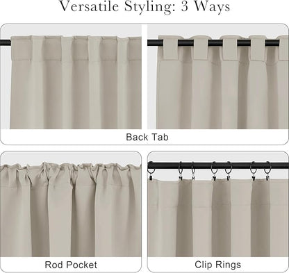 PONY DANCE Blackout Short Cafe Curtains, Privacy Light Block Small Window Curtains for Bedroom Kitchen Basement Dining Classroom, W 34 x L 36 inches, Cream, 2 Panels