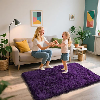 Shag Area Rug for Bedroom 3x5,Purple Fluffy Area Rugs for Living Room,Soft Fuzzy Rug Non-Shedding Indoor Plush Carpet for Kids Bedroom Nursery Dorm Home Decor