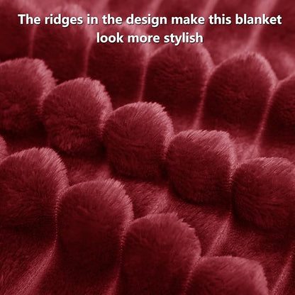 HIMEET Deep Red Ribbed Twin Blanket for Bed - 300GSM Lightweight Soft Fleece Blanket for Men Women, Blankets Graduation Birthday Gifts, Striped Spring Home School Dorm Decor, Deep Red, 60x80 Inches