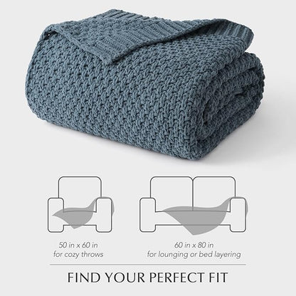 EVERGRACEHOME Chunky Chenille Knit Throw Blanket for Couch, Soft Luxurious Moss Stitch Blankets for Bed, Cozy Decorative Farmhouse Knitted Throws for Sofa, Stormy Blue, 60" x 80"