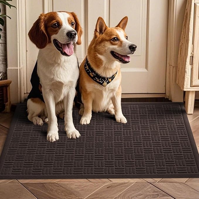 Mibao Front Door Mat Indoor Outdoor Entrance, Dirt Trapping Waterproof All-Season, All-Weather Doormat, Non-Slip Durable Natural Rubber Low Profile Easy Clean Patio Entrance Mat, 36" x 24", Coffee