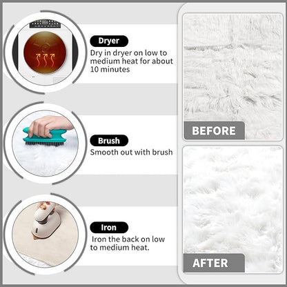 White Fluffy Round Fur Area Rug for Bedroom, Circle Faux Fur Rugs for Kids Room, Cute Fuzzy Nursery, Shaggy Circular Rugs Floor Carpets for Teens Girls Rooms Home Decor, 4 x 4 Feet