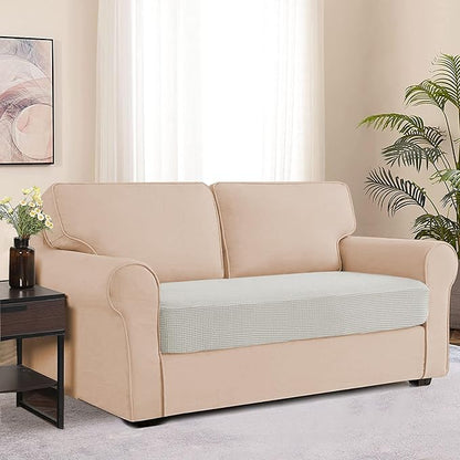 Water Resistant Sofa Seat Cushion Covers, RV Dinette Couch Cushion Slipcovers, Stretch Furniture Protector for Kids, Pet (Loveseat Cushion, Creamy White)