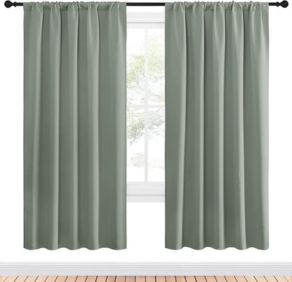 NICETOWN Window Curtains Blackout Drapes - Thermal Insulated Solid Rod Pocket Blackout Curtains/Draperies for Living Room (Sage Green, One Pair, 52 by 72-Inch)