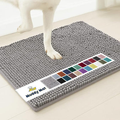 Muddy Mat® | Super Absorbent Door Mat Indoor, Microfiber Quick Dry Chenille Entryway Rug, Non-Slip Front Door Mat, Indoor Mats for Entryway, Machine Washable Pet Rug, Grey 16"x24"