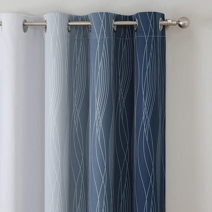 Estelar Textiler Full Room Darkening Greyish White and Navy Blue Blackout Curtains 45 Inch Length 2 Panels Set,Ombre Thermal Insulated Full Light Blocking Grommet Blackout Drapes for Kitchen,52Wx45L