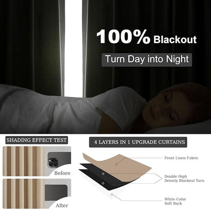 Topfinel Blackout Curtains 92 Inch Long for Bedroom Living Room Linen Textured Farmhouse Room Darkening/Thermal/Noise Reduction Window Treatment Drapes with Hooks 2 Panels, 2x52Wx92L Tan Taupe