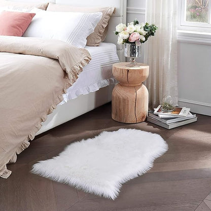 Small Faux Fur Rug 2x4 ft Ultra Soft Sheepskin Rugs Chair Sofa Cover Seat Pad, White Fluffy Shag Rug for Bedroom Nursery Kids Room, Luxury Shaggy Rug Fuzzy Plush Floor Carpets