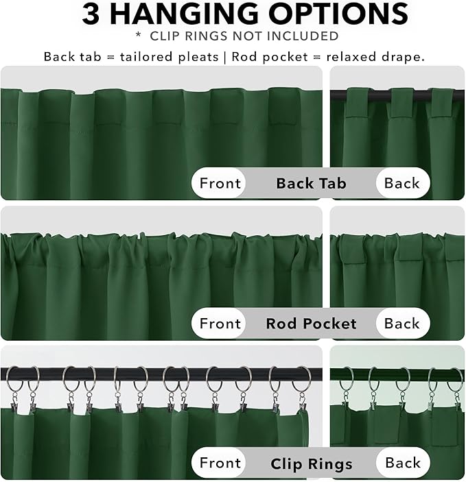 Deconovo Short Blackout Curtains for Small Windows Thermal Insulated Rod Pocket and Back Tab Curtains 42Wx45L Inch Dark Forest 2 Panels