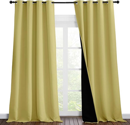 NICETOWN 100% Blackout Blinds, Set of 2, 52 inches x 102 inches, Laundry Room Decor Window Treatment Curtains for Large Patio Sliding Door, Thermal Insulated Paler Yellow Curtains for Bedroom