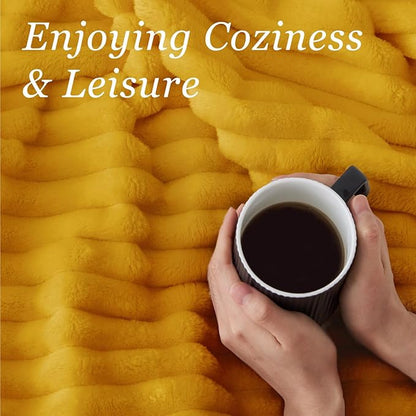 BEDELITE Twin Blanket for Couch & Bed, 300GSM Soft & Warm Fleece Blanket, Decorative and Giftable Striped Mustard Yellow Blankets for Women, Men, 60"x80"