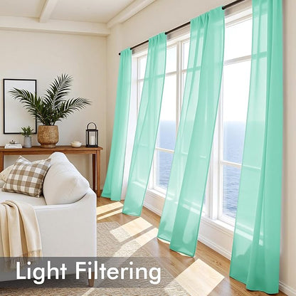 MIULEE Aqua Sheer Curtains 96 Inches Long, 4 Panels Set, Light Filtering Rod Pocket Voile Drapes for Living Room and Bedroom, Airy Soft Fabric Window Treatments, 42 x 96 Inches