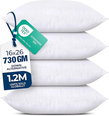 Utopia Bedding Throw Pillows (Set of 4, White) – 16 x 26 Inches Down Alternative Pillows for Bed, Sofa, and Couch - Fluffy Decorative Stuffer Pillow for Indoors & Outdoors