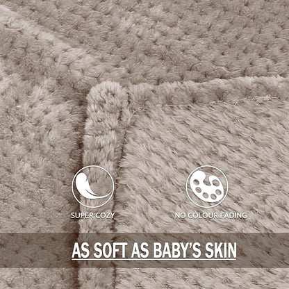 Exclusivo Mezcla Fleece Bed Blanket Twin Size, Super Soft and Warm Blankets for Couch, Sofa and Bed Waffle Textured, Cozy, Fuzzy and Lightweight (Tan, 90x66 Inches)