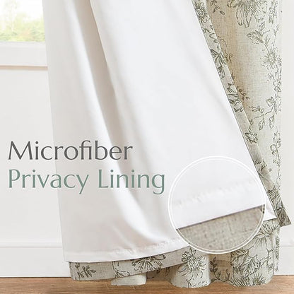 jinchan Linen Blend Floral Curtains for Living Room 84 Inch Length Farmhouse Printed Curtain Rod Pocket Back Tab Sage Green Peony Flower Patterned Drapes Bedroom Curtains Set 2 Panels