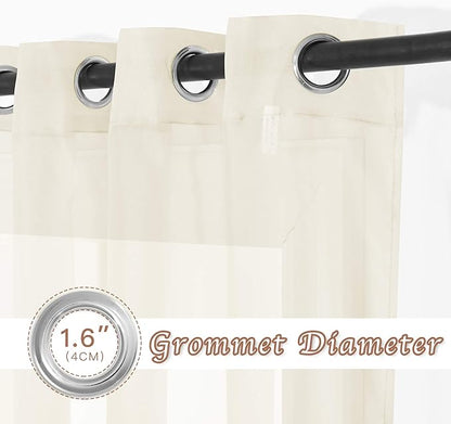 NICETOWN Sheer Curtain Panels 96 inch Cream Beige - Window Treatments Voile Panels with Eyelet Top for Living Room (One Pair, W54 x L96)