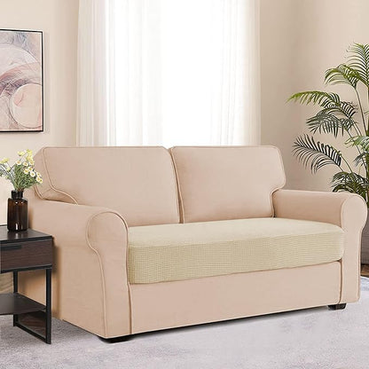 Water Repellent Sofa Cushion Slipcovers, Stretch Couch Cushion Cover for Loveseat Cushion Couch, Washable (Medium, Ivory)