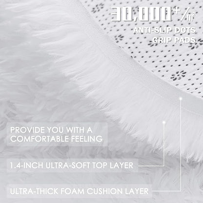 OLANLY 3x4 Machine Washable Accent Rug, Soft Fluffy Shaggy Area Rug for Bedroom, Living Room, Indoor Floor Carpet for Kids, Nursery, Home Decor, White