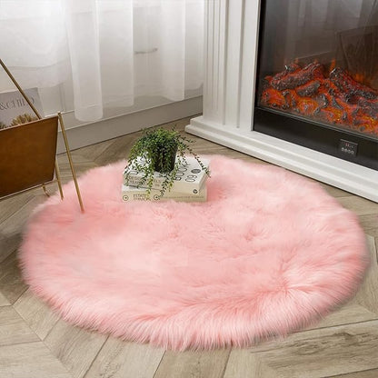 Latepis Pink Circle Round Rug 3ft Faux Fur Sheepskin Rugs for Living Room Fuzzy Rugs for Teen Girls Bedroom Teen Room Dorm Cute Rug Room Décor