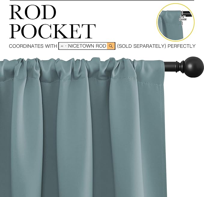 NICETOWN RV Blackout Curtains for Camper Windows, Greyish Blue, 34" x 36", Set of 2, Kitchen Curtains, Short Blackout Drapes, Thermal Insulated Rod Pocket Window Treatment Draperies for Nursery
