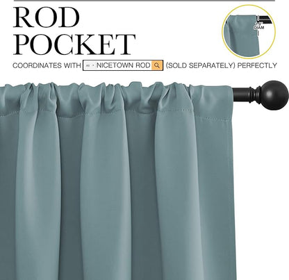 NICETOWN RV Blackout Curtains for Camper Windows, Greyish Blue, 34" x 36", Set of 2, Kitchen Curtains, Short Blackout Drapes, Thermal Insulated Rod Pocket Window Treatment Draperies for Nursery