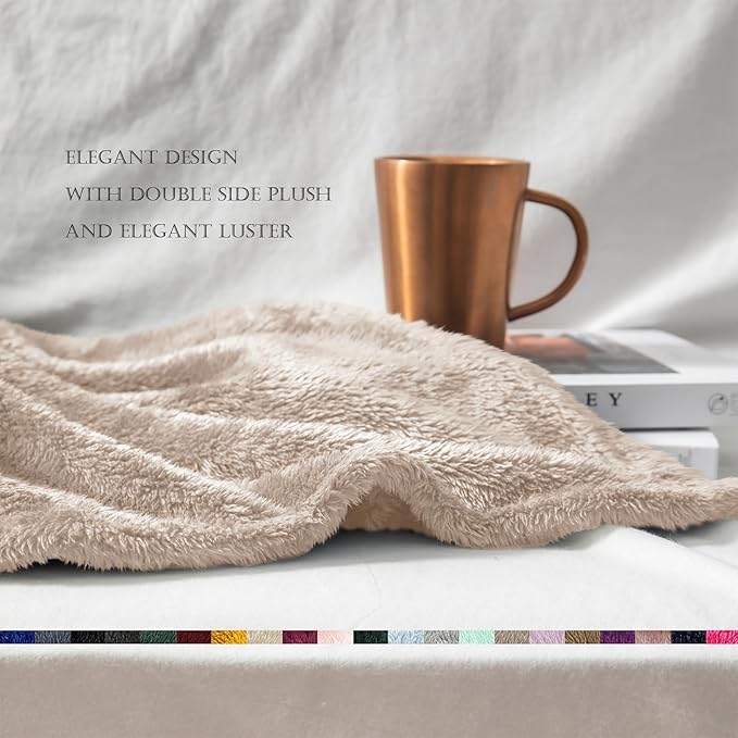 Exclusivo Mezcla Plush Fuzzy Fleece Bed Blanket Queen Size, Super Soft, Fluffy and Warm Blankets for Couch, Bed, All Season (Camel, 90x90 inches)