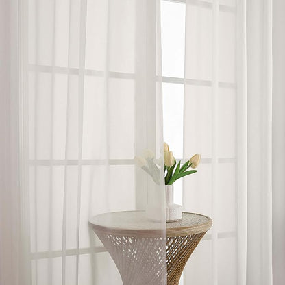 OWENIE Ivory Sheer Curtains 72 Inches Long 2 Panels Set, Transparent Voile Sheer Curtain for Living Room Bedroom Window Sliding Glass Door Treatment, 59 x 72 Inch, Ivory