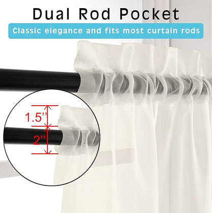 OVZME 2 Panels Ivory Sheer Curtains 54 Inches Length Window Treatment for Kitchen, Elegant Airy Transparent Curtain Draperies Rod Pocket for Kids Living Room, Each 42 Width 54 Length