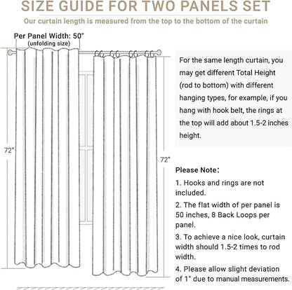 100% Blackout Shield Linen Blackout Curtains for Bedroom 72 Inches Long, Back Tab/Rod Pocket Living Room Drapes, Thermal Insulated Blackout Curtains 2 Panels Set, 50" W x 72" L,Cream