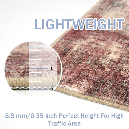 IOHOUZE Abstract Runner Rug 3x12 Ft Washable Runners for Hallways, Non Slip Kitchen Runner Printed Faux Wool Entryway Runner Indoor, Modern Abstract Floor Carpet for Hall Kitchen, Red/Multi