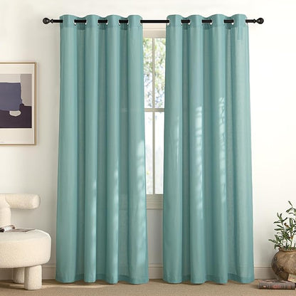 NICETOWN Greyish Blue Linen Curtains for Kitchen, Thick Flax Small Window Treatments Semi Sheer Privacy Assured with Light Through for Cafe/Bathroom, W55 x L84, 2 Panels