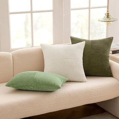 MIULEE White Decorative Throw Pillow Covers 20x20 Inch for Couch Bed Sofa Pack of 2 Boho Farmhouse Throw Pillows Soft Cross Corduroy Patchwork Textured Cushion Cases