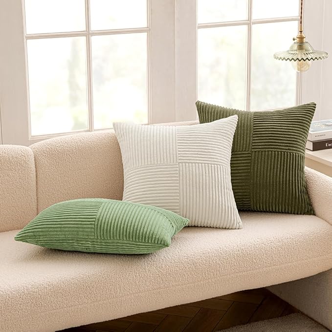 MIULEE White Decorative Throw Pillow Covers 18x18 Inch for Couch Bed Sofa Pack of 2 Boho Farmhouse Throw Pillows Soft Cross Corduroy Patchwork Textured Cushion Cases