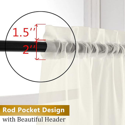 Aiyufeng Ivory Curtains 108 inches Extra Long 2 Panels Set, Rod Pocket Elegant Privacy Sheer Vertical Drapes for Farmhouse/French Door/Living Room, W40 x L108