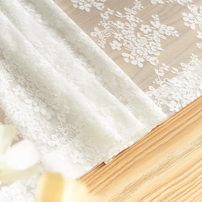 YJ YANJUN Vintage Lace Curtains 72 Inches Long- Antique Flowers Ivory Sheer Curtain Panels for Living Room Bedroom French Door, Light Filtering Drapes, 2 Panels 52W x 72L Cream