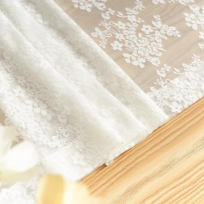 YJ YANJUN Vintage Lace Curtains 72 Inches Long- Antique Flowers Ivory Sheer Curtain Panels for Living Room Bedroom French Door, Light Filtering Drapes, 2 Panels 52W x 72L Cream