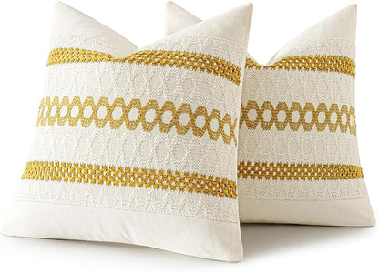 MIULEE Set of 2 Mustard Yellow Boho Decorative Pillow Covers 18x18 Inch Farmhouse Rustic Couch Throw Pillows Modern Spring Cotton Cushion Covers Retro Cute Macrame Woven Home Decor for Bed Sofa Chair