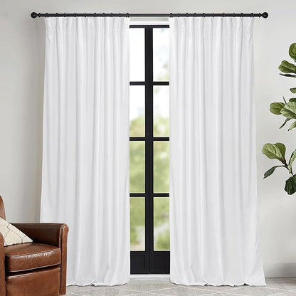 RYB HOME Pure White Velvet Curtains 90 inches for Bedroom - Luxury Light Reducing Vertical Drapes Simple Home Decoration for Sliding Door Living Room, W52 x L90, 2 Pieces