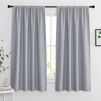 RYB HOME Blackout Curtains for Bedroom Living Room 63 inches Long, Thermal Insulated Privacy Rod Pocket Drapes for Nursery Office Home Theater, Width 42 by Length 63, Silver Grey, 2 Panels