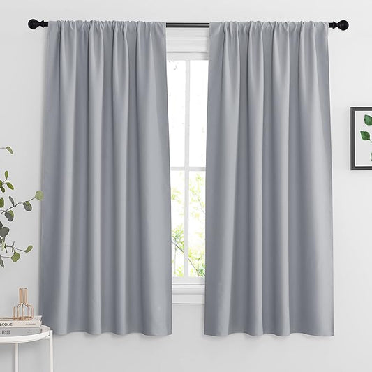 RYB HOME Blackout Curtains for Bedroom Living Room 63 inches Long, Thermal Insulated Privacy Rod Pocket Drapes for Nursery Office Home Theater, Width 42 by Length 63, Silver Grey, 2 Panels