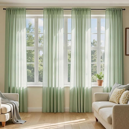 MIULEE Sage Green Sheer Curtains 96 Inches Long, 4 Panels Set, Light Filtering Rod Pocket Voile Drapes Window Treatments, Semi Transparent Airy Fabric for Bedroom and Living Room, 54 x 96 Inches