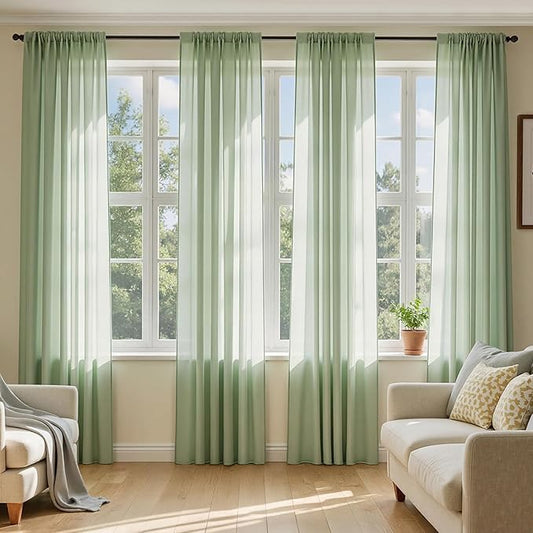 MIULEE Sage Green Sheer Curtains 72 Inches Long, 4 Panels Set, Light Filtering Rod Pocket Voile Drapes Window Treatments, Semi Transparent Airy Fabric for Bedroom and Living Room, 54 x 72 Inches